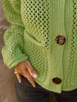 Crochet Button Up Long Sleeve Cardigan