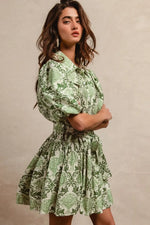 BiBi Tied Floral Short Sleeve Mini Shirt Dress