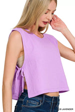 Zenana Double Gauze Side Tie Sleeveless Top