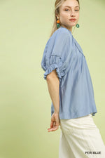 Umgee Smocked Yoke Blouse with Ruffle Sleeves