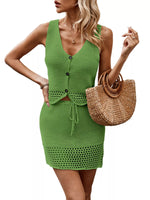 Crochet Knit Vest and Skirt Set