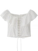Lace Up Back Eyelet Ruffle Trim Tank