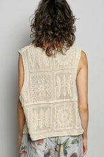 POL Lace Trim Embroidered Floral V-Neck Crochet Vest