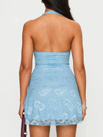 Floral Lace Halter Deep V-Neck Bodycon Dress
