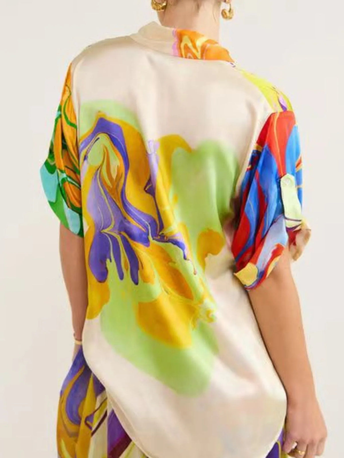 Printed Button Up Shirt and Skirt Set