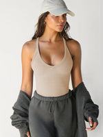 Ribbed V-Neck Halter Tank Top