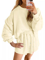 Pearl Embellished Round Neck Top and Skort Set