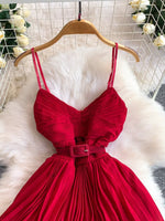 Pleated Layered Spaghetti Strap Midi Dress
