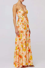 Floral Print Tie Front Tiered Maxi Dress