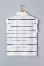 Stripe Color Block Zip V Neck Sleeveless Top
