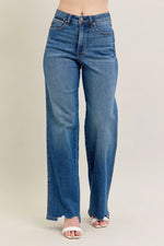 Judy Blue Full Size High Waist Tummy Control Chew Hem Destroy Wide Jeans Plus Size