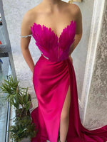 Feather Embellished Slit Maxi Dress