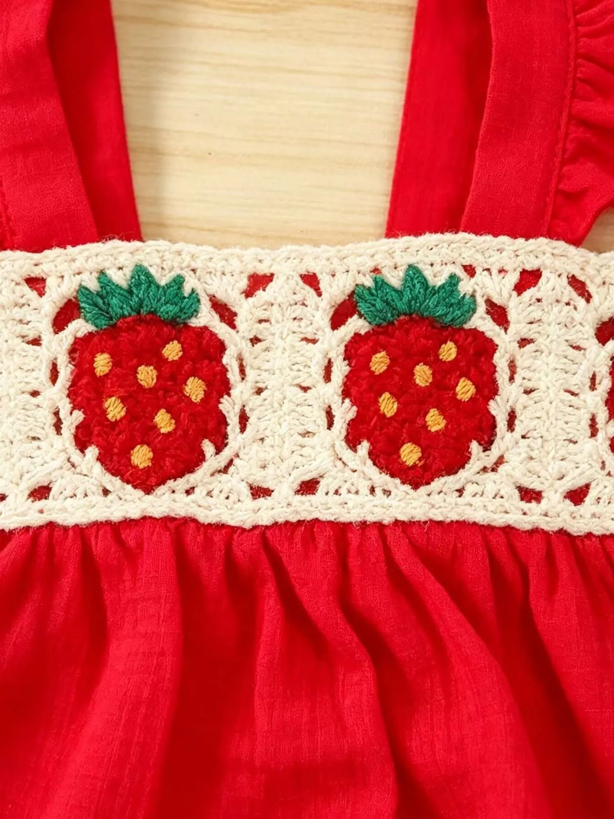 Children's Strawberry Crochet Trimmed Top and Denim Shorts Set