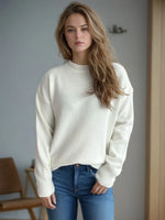 Round Neck Drop Shoulder Long Sleeve Sweater