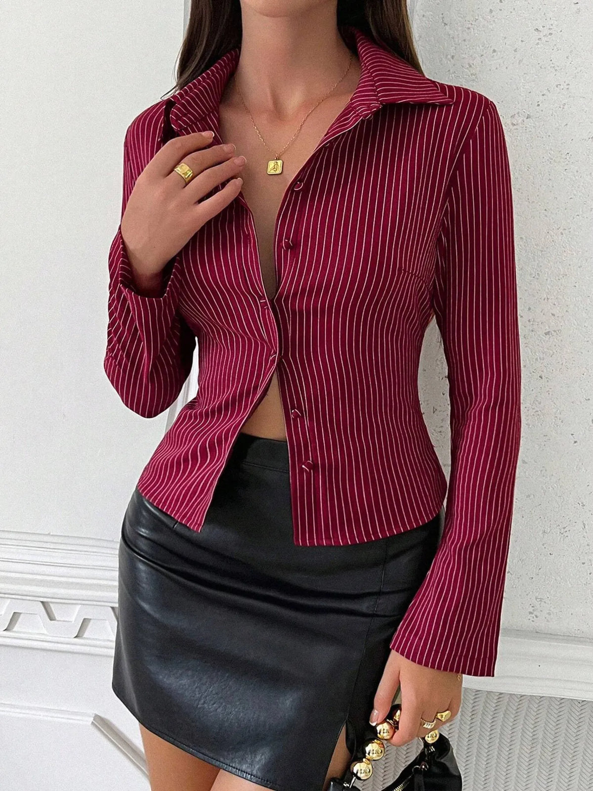 Striped Button Up Long Sleeve Shirt