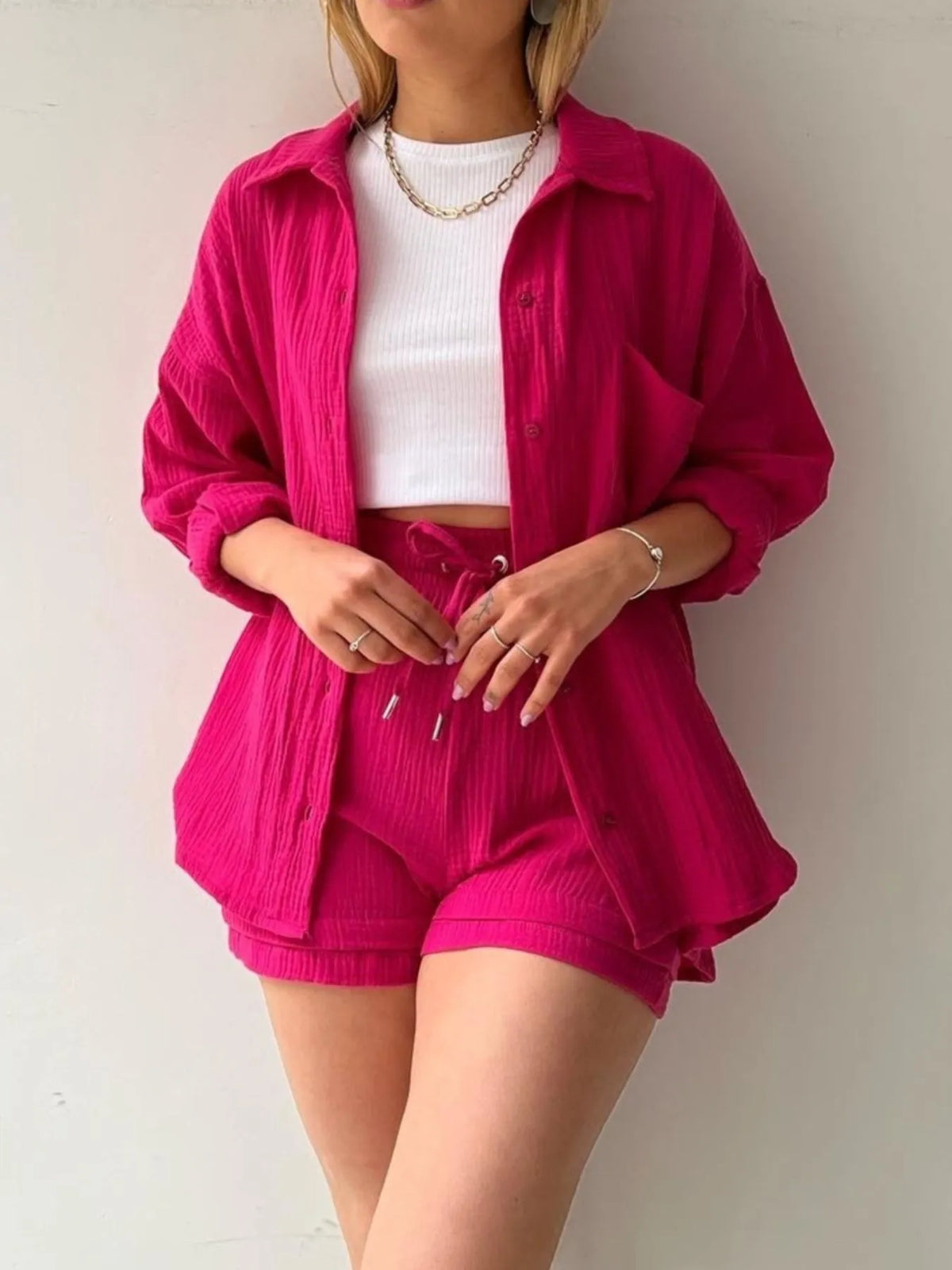 Button Up Shirt and Shorts Set