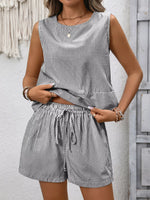 Striped Sleeveless Top & Drawstring Shorts Set
