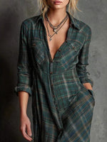 Plaid Long Sleeve Maxi Shirt Dress