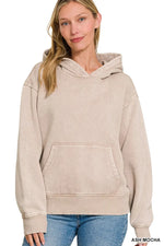 Zenana Fleece Acid Wash Kangaroo Pocket Hoodie