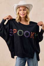 BiBi Spook Plaid Letter Print Oversized Sweatshirt