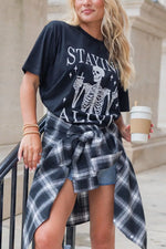 STAYING ALIVE Funny Skeleton Graphic Round Neck T Shirt