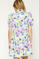 Umgee Floral Print Short Puff Sleeve Mini Dress
