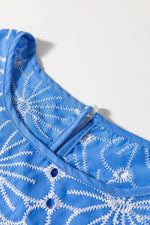 Eyelet Flower Embroidery Flounce Sleeve Blouse
