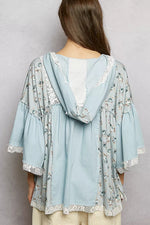 POL Double Gauze Floral Patch Blouse with Lace Detail