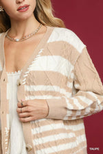 Umgee Cable-Knit Stripe Button-Up Cardigan