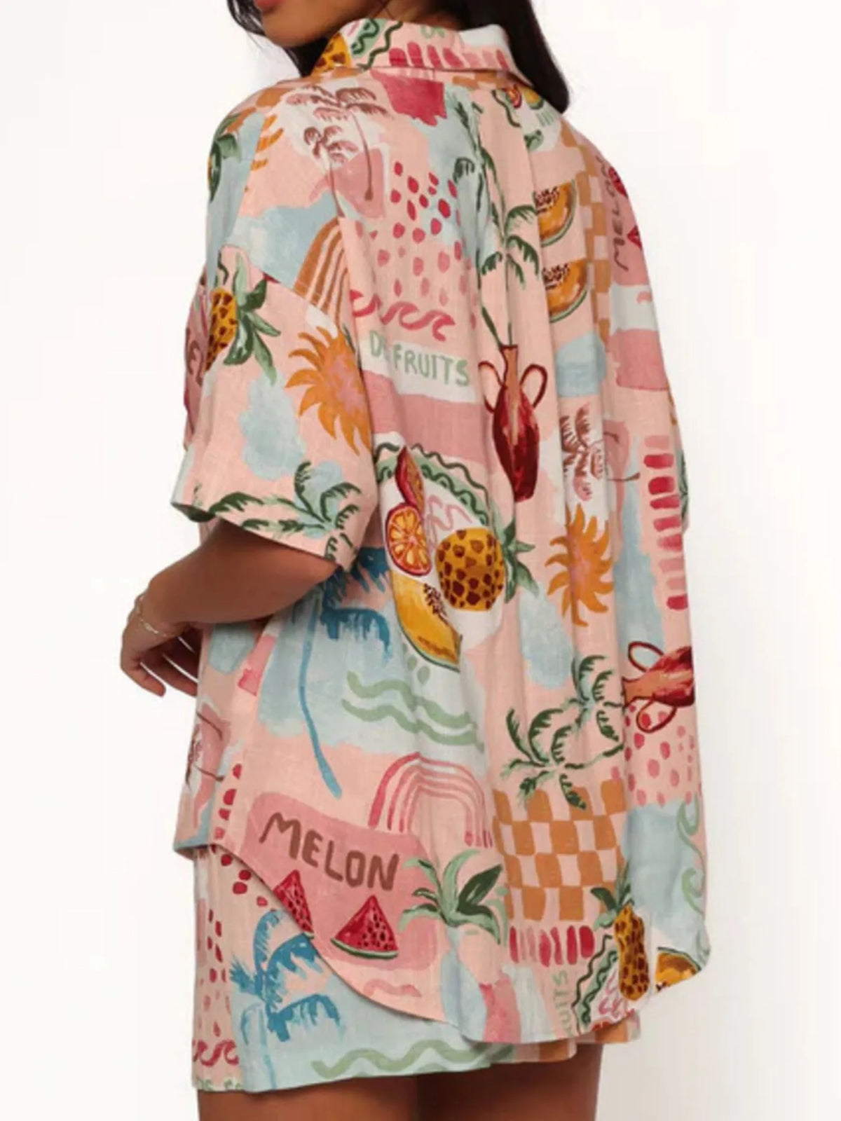 Printed Button Up Shirt and Shorts Set