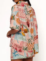 Printed Button Up Shirt and Shorts Set