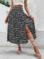 Slit Smocked Printed Skirt