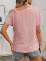 Eyelet Asymmetrical Shoulder Short Sleeve T-Shirt