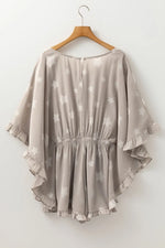 Star Print Crinkle Textured Kimono Ruffle Sleeve Romper