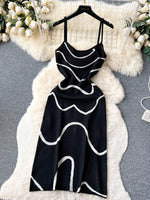 Wave Pattern Knit Midi Dress