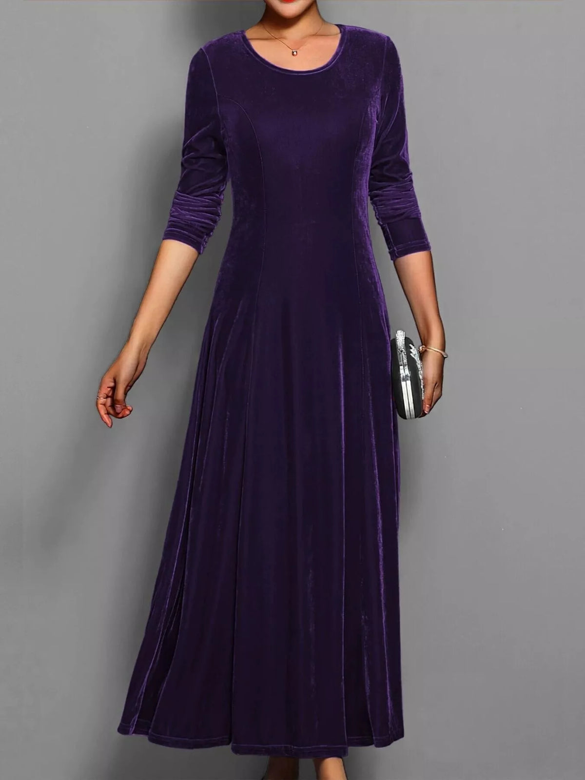Velvet Long Sleeve A-Line Dress