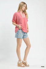 Umgee Textured V-Neck Blouse