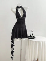 Polka Dot Cutout Front Halter Neck Dress