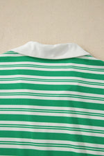 Stripe Collared V Neck Short Sleeve T Shirt Midi Dress with Pockets