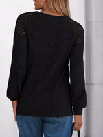 Ribbed Knit T-Shirt with Lace Shoulder Detail