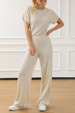Ribbed Knit Wide Leg Jumpsuit