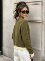 V-Neck Button-Down Contrast Layered Cardigan