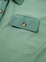 Waffle Knit Vintage Patchwork Button Up Loose Shirt