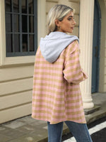 Plaid Button Up Long Sleeve Drawstring Hooded Jacket