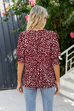 Polka Dot Round Neck Lantern Sleeve Blouse