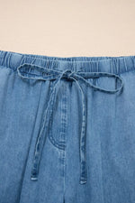 Ruffled Hem Wide Leg Chambray Pants