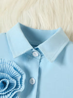 Children's Flower Decor Shirt & Pleated Skirt Set