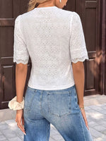 Eyelet Lace Trim Short Sleeve Shirt