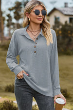 Half Button Dropped Shoulder Blouse
