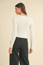 MABLE Cut Out Long Sleeve Ribbed Knit Top